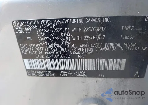 2018 Toyota Rav4 Le from USA, damaged, VIN 2T3ZFREV4JW406732